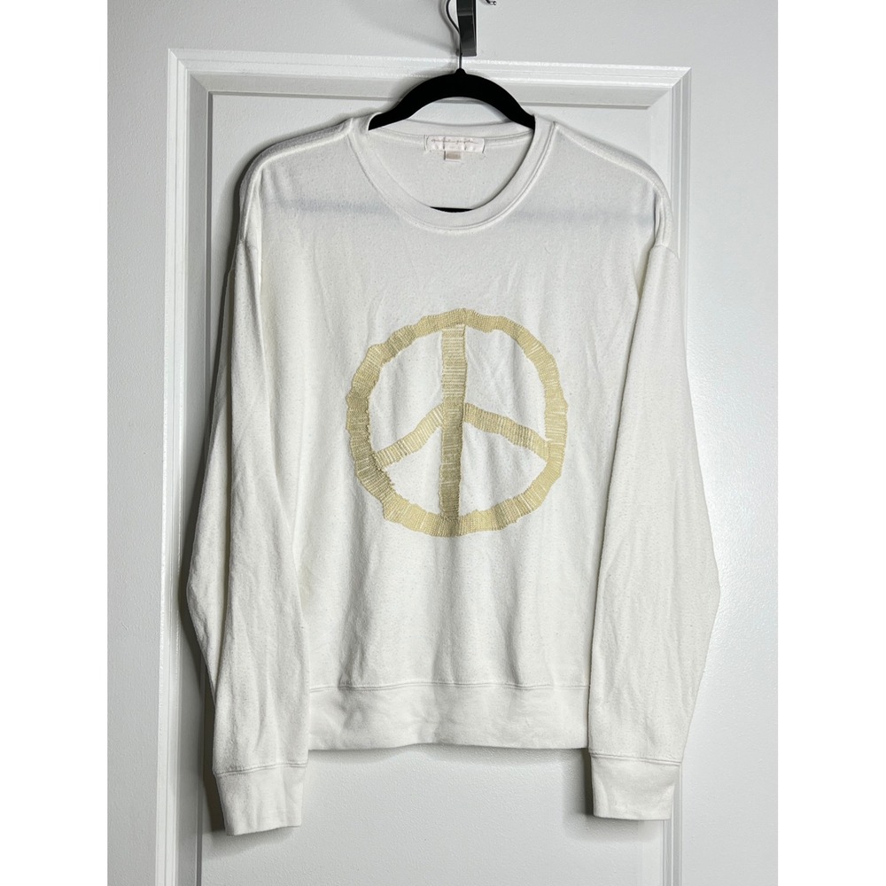 Spiritual Gangster Womens White Peace Sign Pullover Sweatshirt Crewneck S